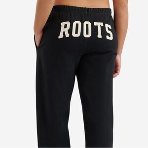 Roots Low Rise Black Flare Pants with Logo on Back